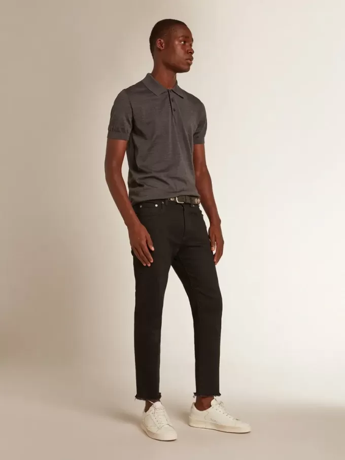 Polo da uomo a maniche corte in lana merino grigia Polo da uomo a maniche corte in lana merino grigia