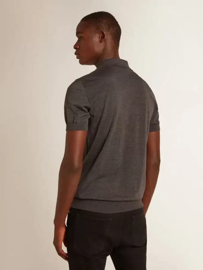 Polo da uomo a maniche corte in lana merino grigia Polo da uomo a maniche corte in lana merino grigia