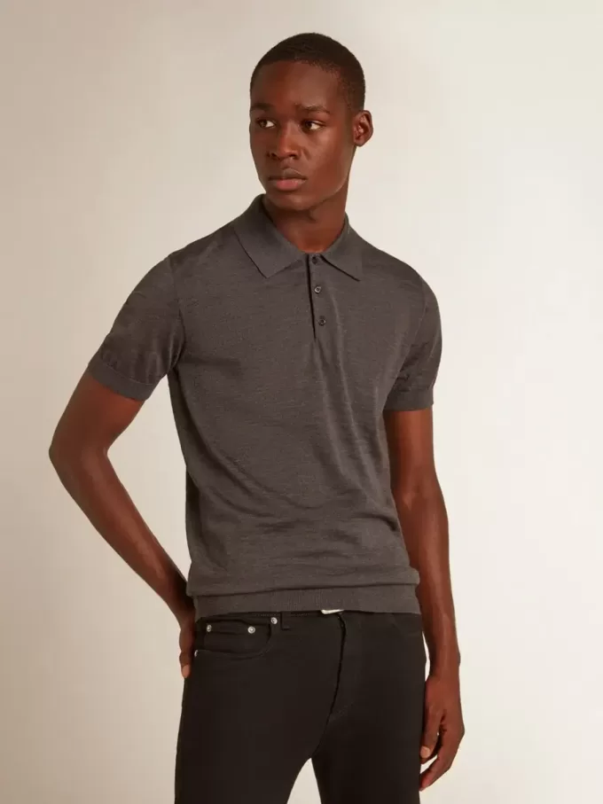 Polo da uomo a maniche corte in lana merino grigia Polo da uomo a maniche corte in lana merino grigia
