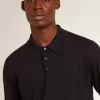 Polo da uomo a maniche lunghe in lana merino blu navy Polo da uomo a maniche lunghe in lana merino blu navy