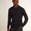 Polo da uomo a maniche lunghe in lana merino blu navy Polo da uomo a maniche lunghe in lana merino blu navy