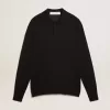 Polo da uomo a maniche lunghe in lana merino nera Polo da uomo a maniche lunghe in lana merino nera