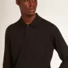 Polo da uomo a maniche lunghe in lana merino nera Polo da uomo a maniche lunghe in lana merino nera