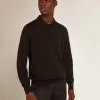 Polo da uomo a maniche lunghe in lana merino nera Polo da uomo a maniche lunghe in lana merino nera