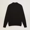 Polo da uomo a maniche lunghe in lana merino nera Polo da uomo a maniche lunghe in lana merino nera