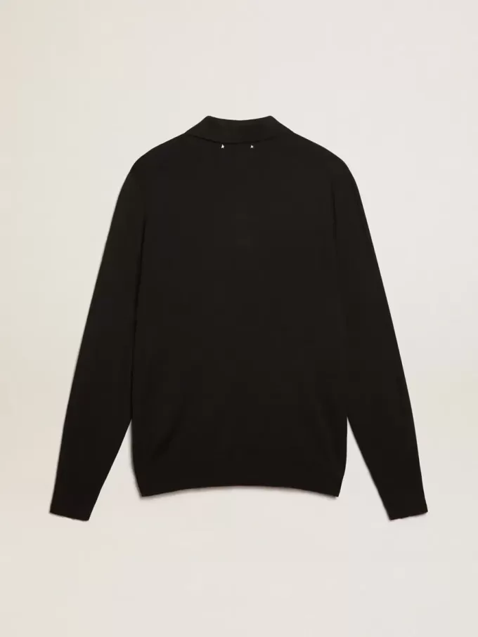 Polo da uomo a maniche lunghe in lana merino nera Polo da uomo a maniche lunghe in lana merino nera