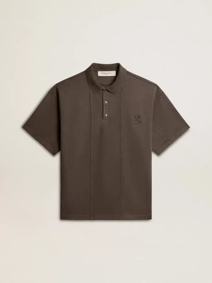 Polo da uomo in cotone grigio antracite con ricamo