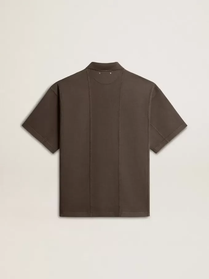 Polo da uomo in cotone grigio antracite con ricamo