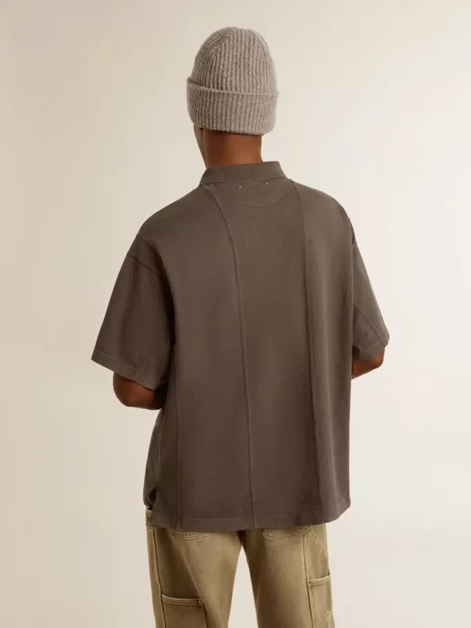 Polo da uomo in cotone grigio antracite con ricamo