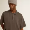Polo da uomo in cotone grigio antracite con ricamo