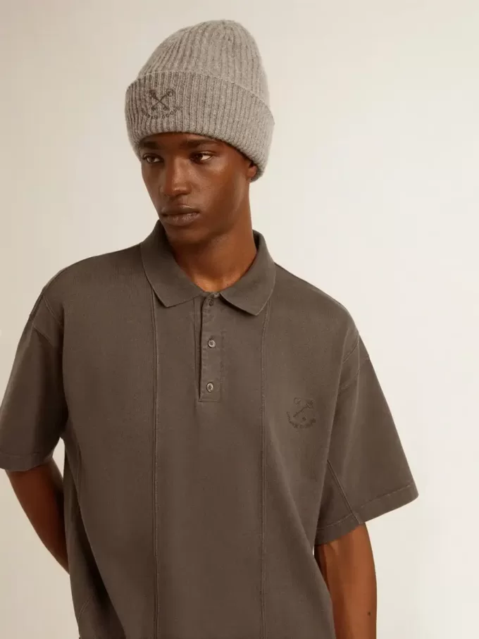Polo da uomo in cotone grigio antracite con ricamo