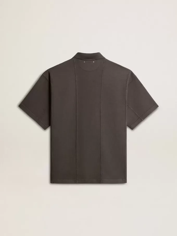 Polo da uomo in cotone grigio antracite con ricamo