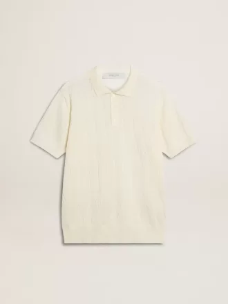 Polo da uomo in maglia jacquard bianca