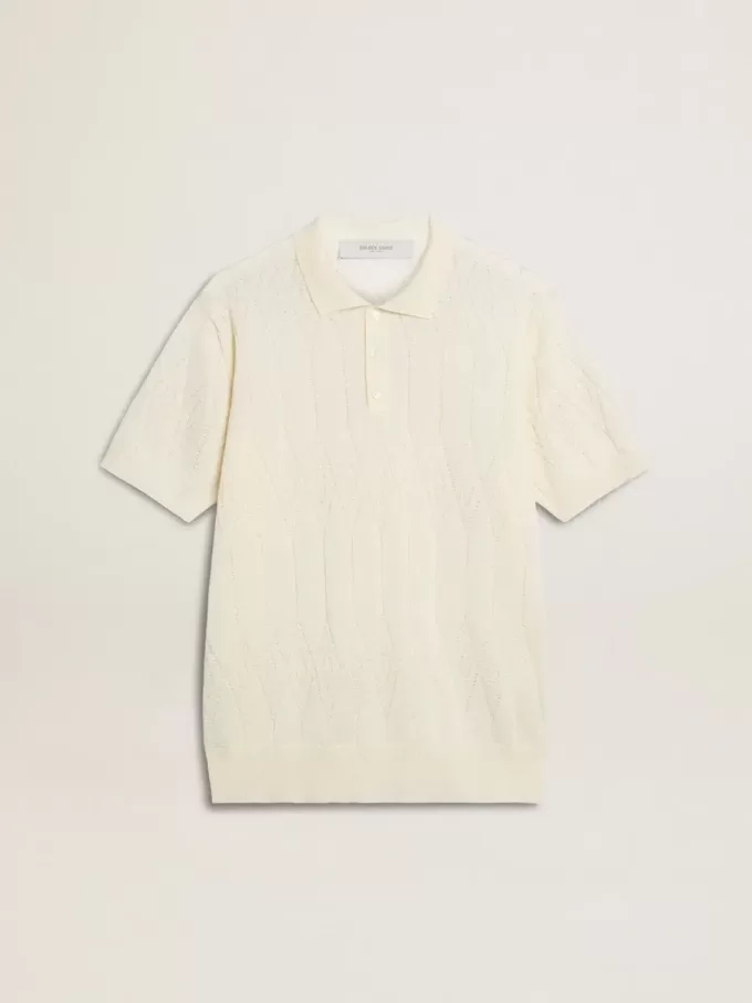 Polo da uomo in maglia jacquard bianca Polo da uomo in maglia jacquard bianca