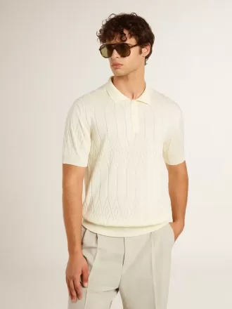 Polo da uomo in maglia jacquard bianca