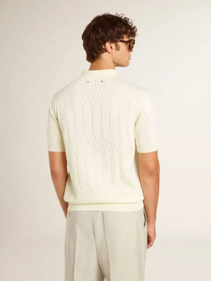 Polo da uomo in maglia jacquard bianca Polo da uomo in maglia jacquard bianca