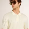 Polo da uomo in maglia jacquard bianca Polo da uomo in maglia jacquard bianca