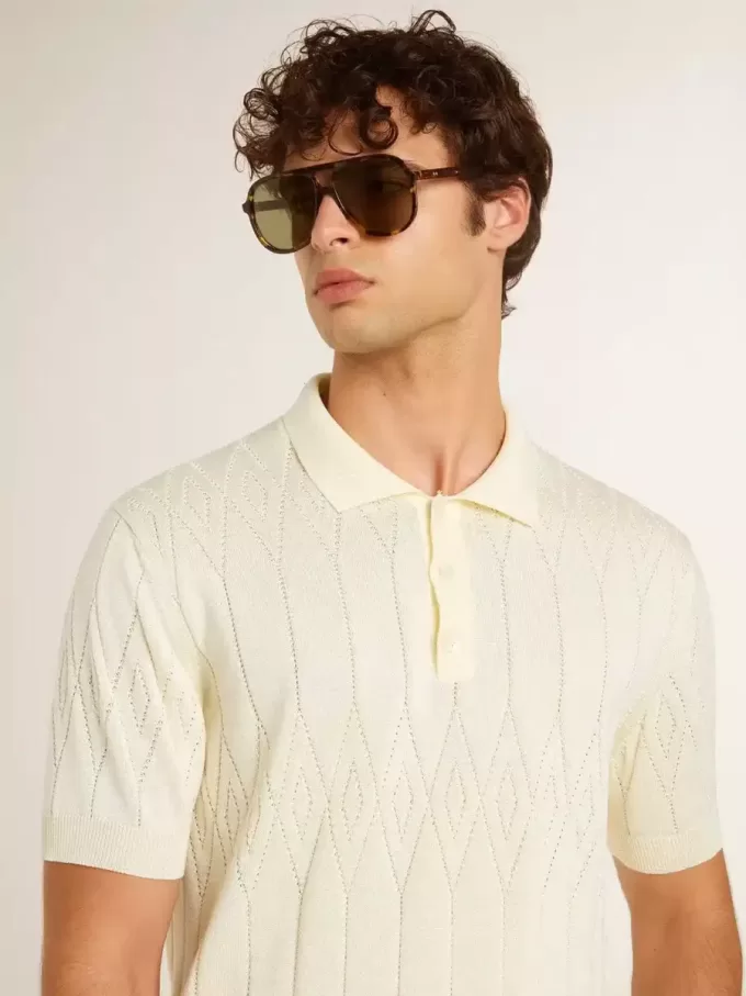 Polo da uomo in maglia jacquard bianca Polo da uomo in maglia jacquard bianca