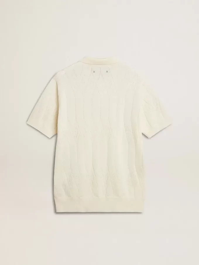 Polo da uomo in maglia jacquard bianca Polo da uomo in maglia jacquard bianca