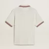 Polo da uomo in maglia traforata bianca con dettagli a righe bordeaux Polo da uomo in maglia traforata bianca con dettagli a righe bordeaux