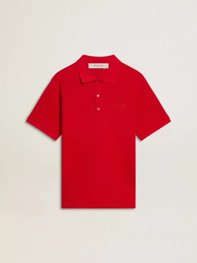 Polo da uomo in piquet di cotone rosso Polo da uomo in piquet di cotone rosso