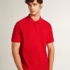 Polo da uomo in piquet di cotone rosso Polo da uomo in piquet di cotone rosso