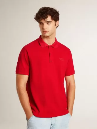 Polo da uomo in piquet di cotone rosso Polo da uomo in piquet di cotone rosso