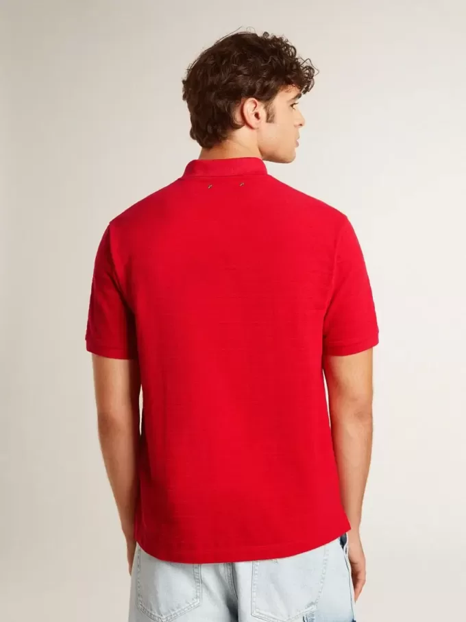 Polo da uomo in piquet di cotone rosso Polo da uomo in piquet di cotone rosso