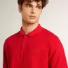 Polo da uomo in piquet di cotone rosso Polo da uomo in piquet di cotone rosso