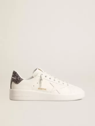 Purestar da donna con stella in pelle bianca e tallone glitterato antracite Purestar da donna con stella in pelle bianca e tallone glitterato antracite