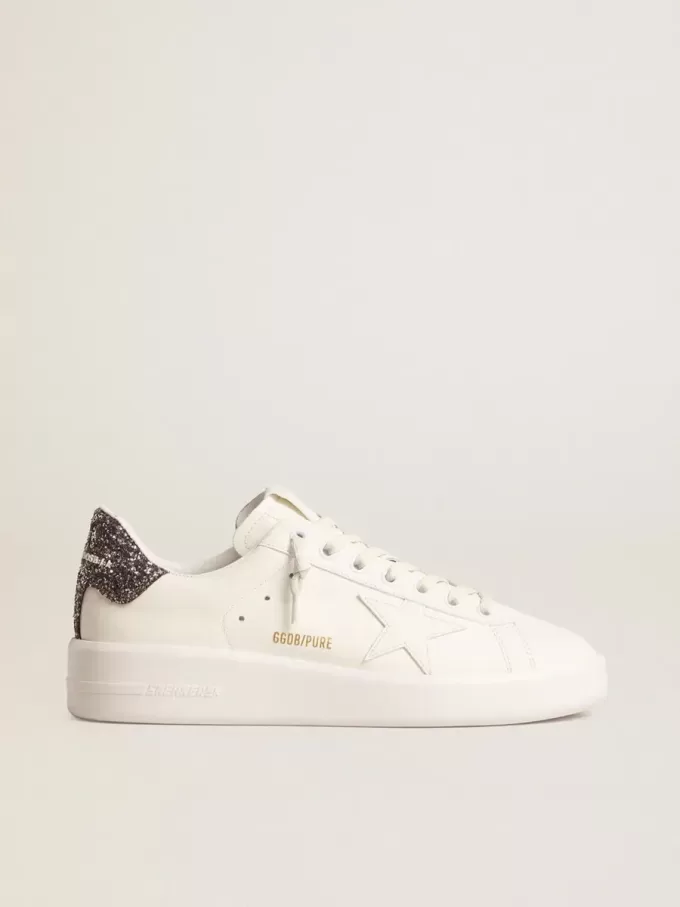Purestar da donna con stella in pelle bianca e tallone glitterato antracite Purestar da donna con stella in pelle bianca e tallone glitterato antracite