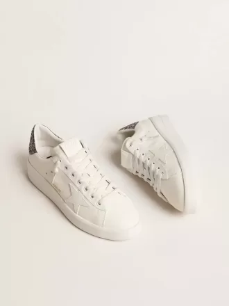 Purestar da donna con stella in pelle bianca e tallone glitterato antracite Purestar da donna con stella in pelle bianca e tallone glitterato antracite