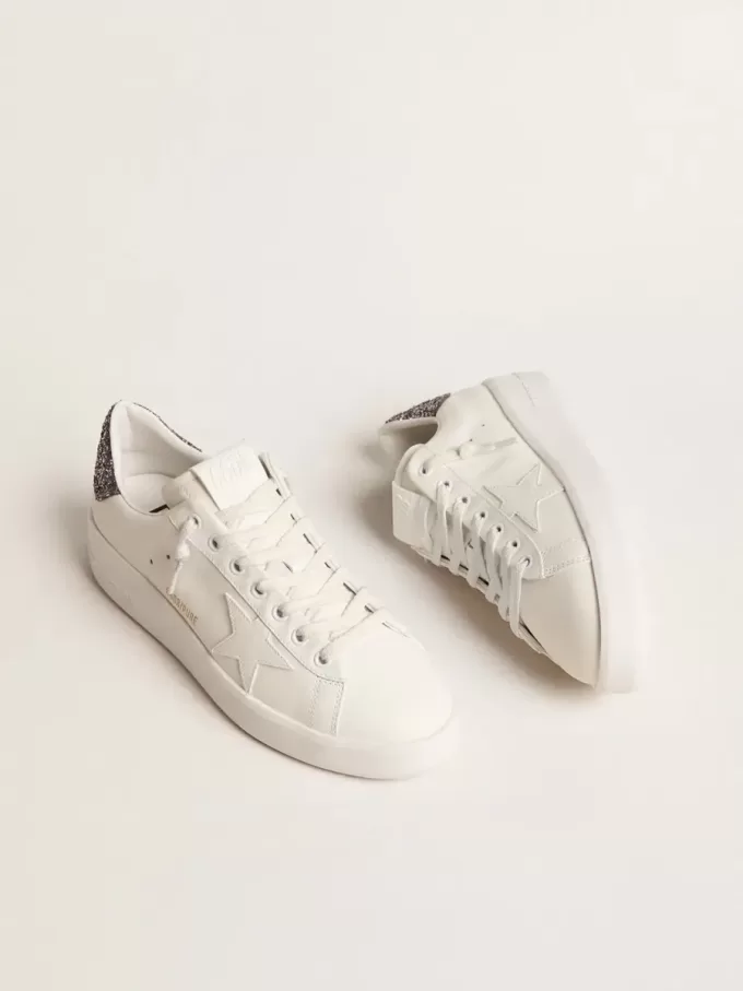 Purestar da donna con stella in pelle bianca e tallone glitterato antracite Purestar da donna con stella in pelle bianca e tallone glitterato antracite