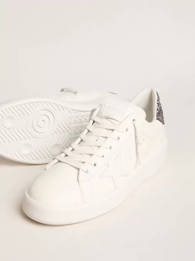 Purestar da donna con stella in pelle bianca e tallone glitterato antracite Purestar da donna con stella in pelle bianca e tallone glitterato antracite
