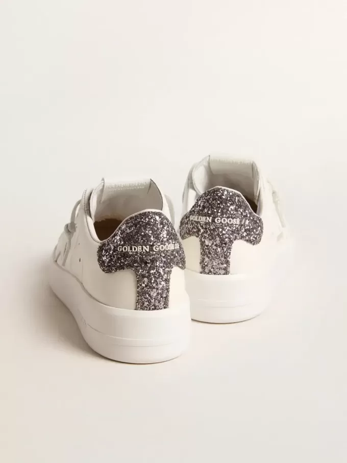 Purestar da donna con stella in pelle bianca e tallone glitterato antracite Purestar da donna con stella in pelle bianca e tallone glitterato antracite