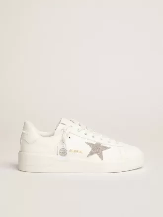Purestar da donna in pelle bianca con stella in cristallo Swarovski argento Purestar da donna in pelle bianca con stella in cristallo Swarovski argento
