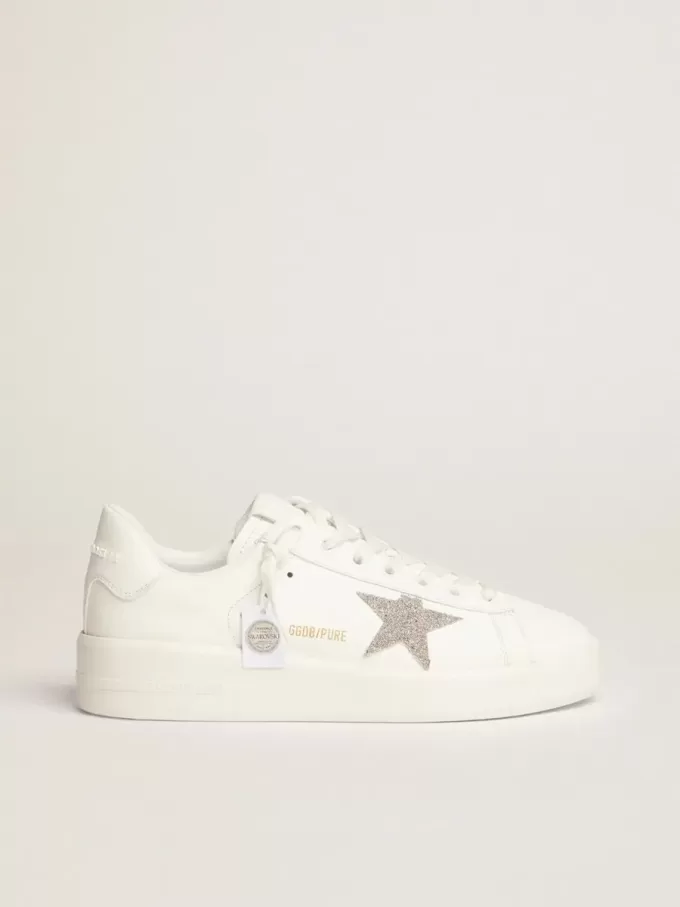 Purestar da donna in pelle bianca con stella in cristallo Swarovski argento