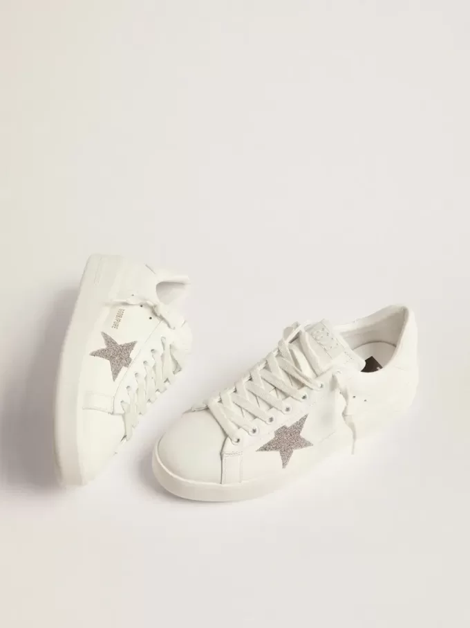 Purestar da donna in pelle bianca con stella in cristallo Swarovski argento