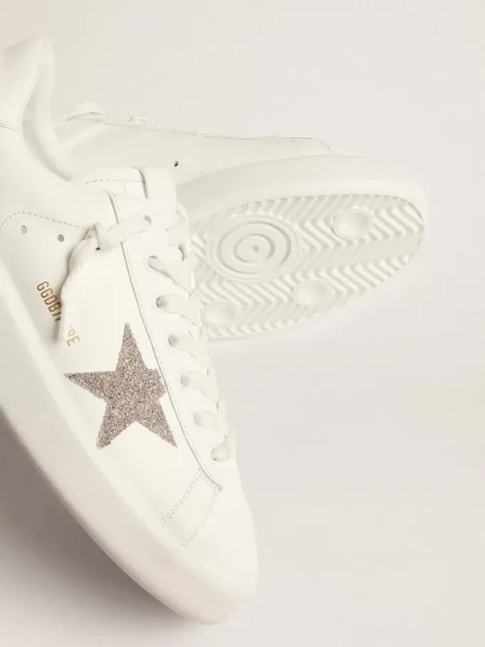 Purestar da donna in pelle bianca con stella in cristallo Swarovski argento