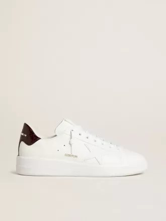 Purestar da uomo con stella in pelle bianca e linguetta sul tallone in pelle bordeaux con stampa cocco Purestar da uomo con stella in pelle bianca e linguetta sul tallone in pelle bordeaux con stampa cocco