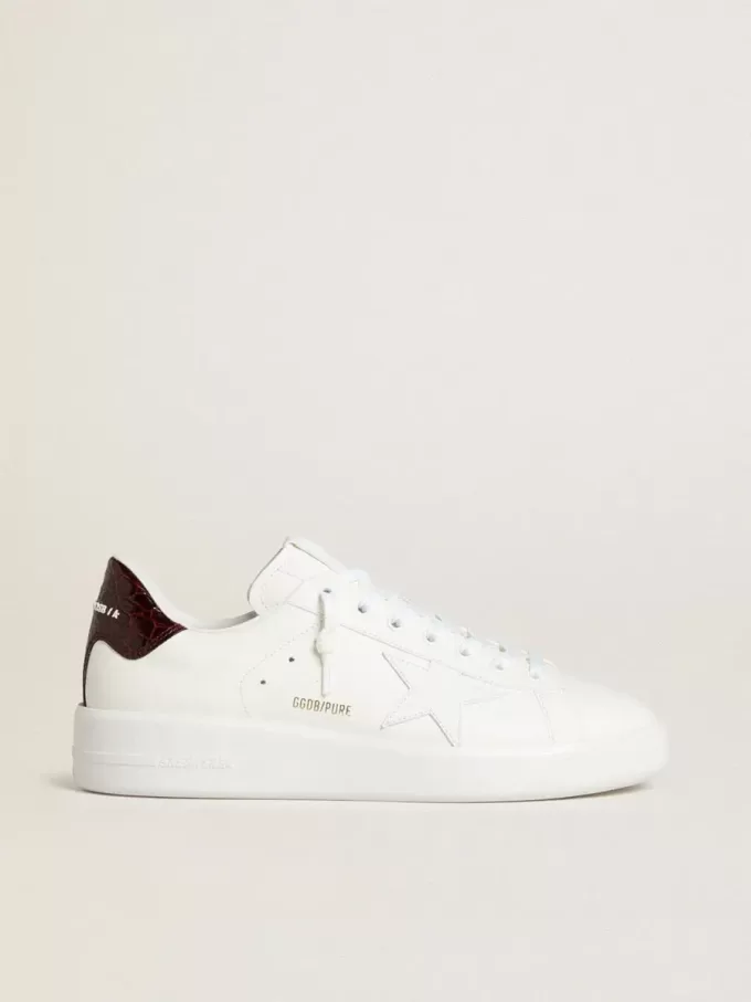 Purestar da uomo con stella in pelle bianca e linguetta sul tallone in pelle bordeaux con stampa cocco Purestar da uomo con stella in pelle bianca e linguetta sul tallone in pelle bordeaux con stampa cocco