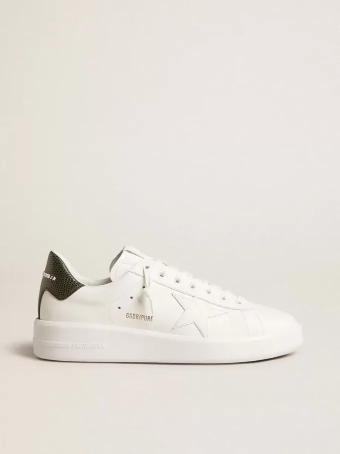 Purestar da uomo con stella in pelle bianca e linguetta sul tallone verde scuro