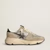 Running Sole da donna in glitter argento e pelle scamosciata grigio tortora