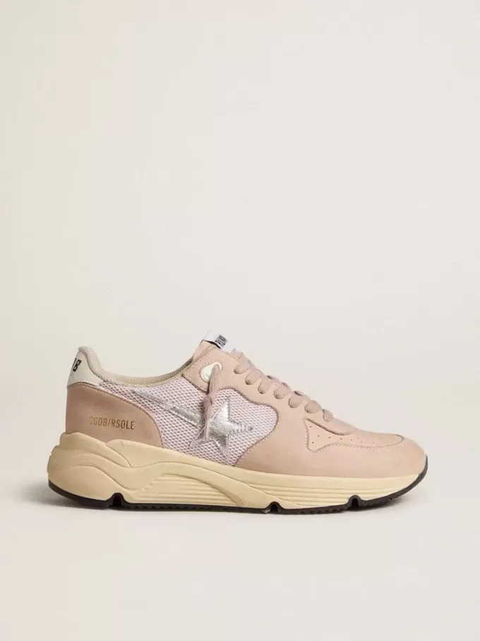 Running Sole da donna in mesh e nabuk con stella in pelle metallizzata argento Running Sole da donna in mesh e nabuk con stella in pelle metallizzata argento