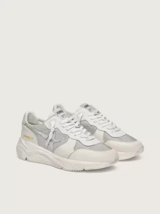 Running Sole da donna in mesh e nabuk con stella in pelle metallizzata argento