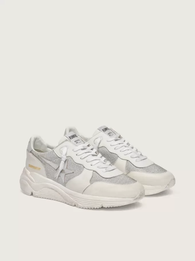 Running Sole da donna in mesh e nabuk con stella in pelle metallizzata argento Running Sole da donna in mesh e nabuk con stella in pelle metallizzata argento