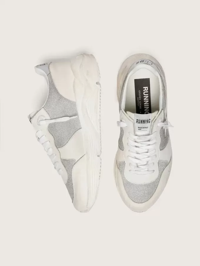 Running Sole da donna in mesh e nabuk con stella in pelle metallizzata argento Running Sole da donna in mesh e nabuk con stella in pelle metallizzata argento