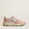 Running Sole da donna in mesh grigio e pelle scamosciata con stella glitterata argento