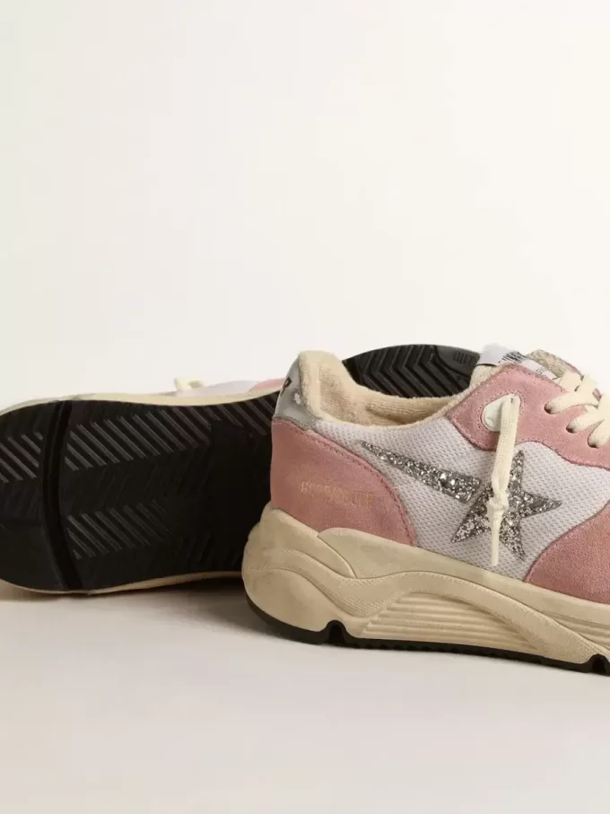 Running Sole da donna in mesh grigio e pelle scamosciata con stella glitterata argento