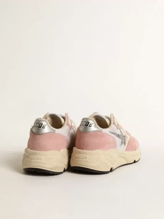 Running Sole da donna in mesh grigio e pelle scamosciata con stella glitterata argento